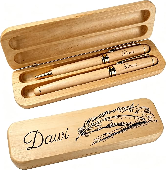 Personalized Engraved Ballpoint Pen & Wooden Gift Case Set - Business Wood Pens Gifts for Boss, Doctors, Teachers, Students, Ideal for Graduation, Promotion, Birthday (Maple)