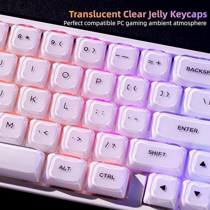 Womier Low Profile Keycaps, White Jelly Keycaps, Shine Through Key Cap | 127 Keys Custom Keycaps for Mechanical Keyboard 60% 65% 75% 80% 100% Cherry Gateron MX Switches, White
