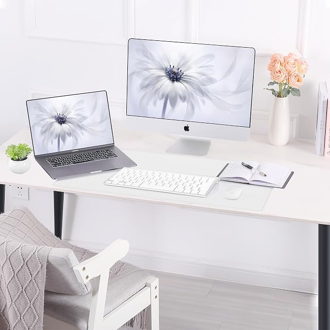 AFIING Cork Desk Mat, White, 31.5" x 17",Desk pad Protector | Dual-Sided Cork & PU Leather, Waterproof, Non-Slip, For Office & Gaming