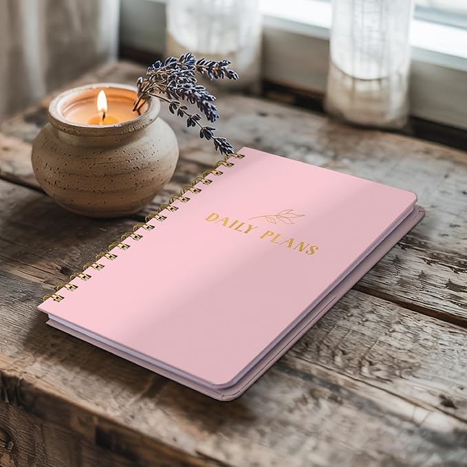 Undated Daily Planner with Hourly Schedule – Minimalist Notebook for Work, Home & Daily Writing | Simple Matte Notes for Goals, Appointments & Productivity, Elegant Cardstock Pages, Pink