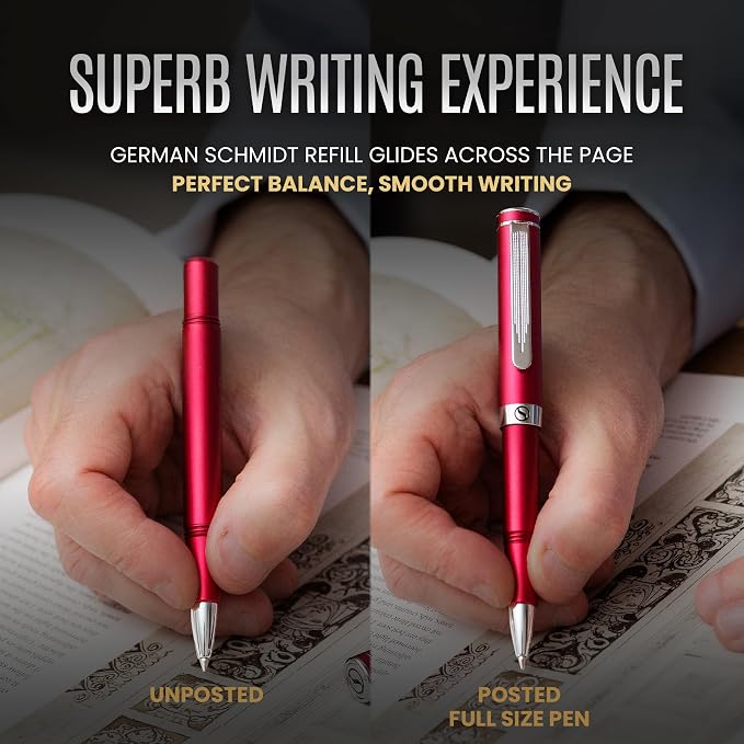 Scriveiner Red Rollerball EDC Luxury Pen, Stunning Pocket Pen with Chrome Finish, Cool Writing Pen, Best Gift for Men & Women, German Schmidt Refill, Nice Present, Fancy Office Designer
