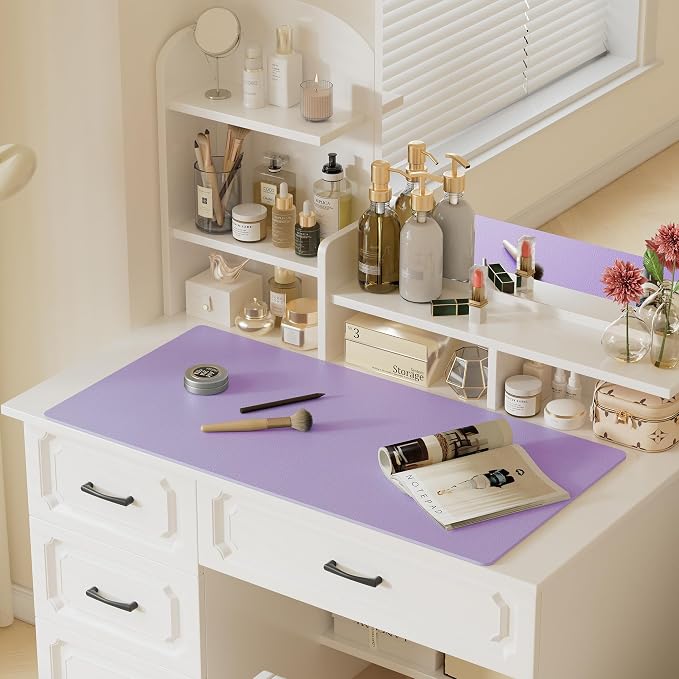Aothia Faux Leather Desk Mat (Light Purple, 31.5" x 15.7") | Creates A Clean, Organized Workspace With One Surface For Your Keyboard, Laptop And Mouse