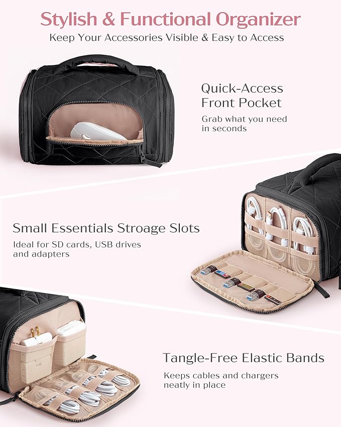 Marscamd Cable Organizer Bag, Travel Cord & Charger Organizer Pouch for Tech Accessories & Electronics, Home Storage, Black