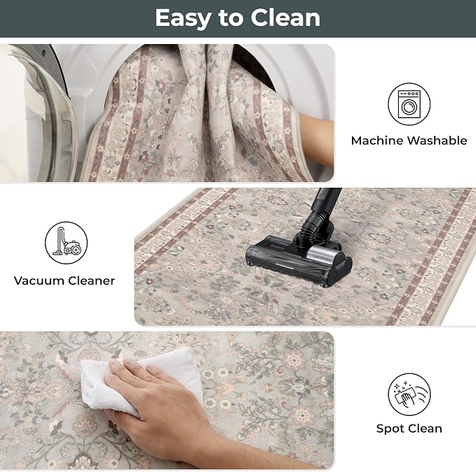 GRANNY SAYS Boho Kitchen Rug Sets of 3, Non Slip Washable Faux Wool Kitchen Mats for Floor, Thick Soft Anti-Fatigue Comfort Standing Mat Runner Rugs for Hallway Laundry Room, Boho Red
