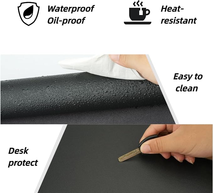 Desk Pad Mat PU Leather Non-Slip Water-Resistant Desk Matt for Desktop Large Mouse Pad for Office and Home Black 31.5" x 15.8"