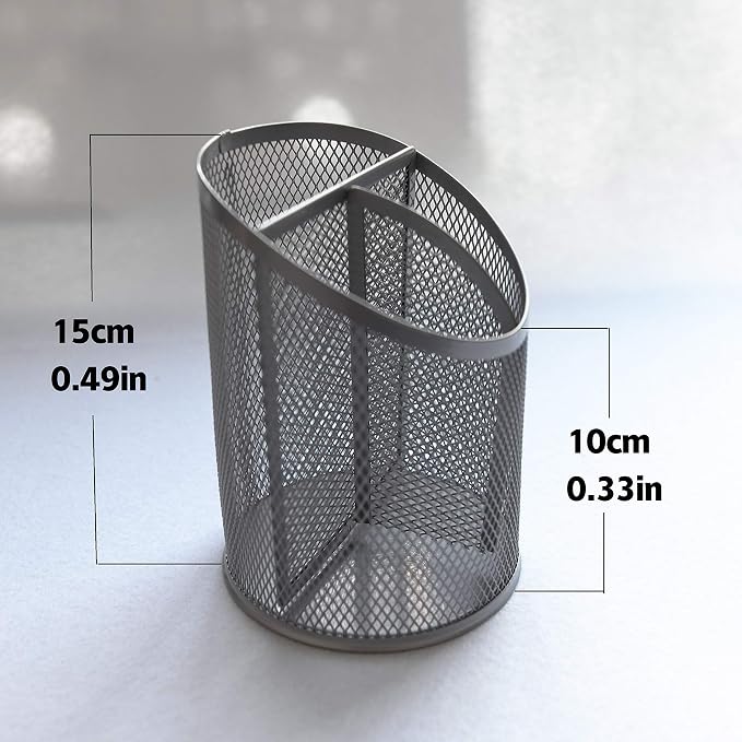 Fengtaiyuan T07, Silver Metal Wire Mesh Pencil Holder, Desktop Organizer (Silver-T07)