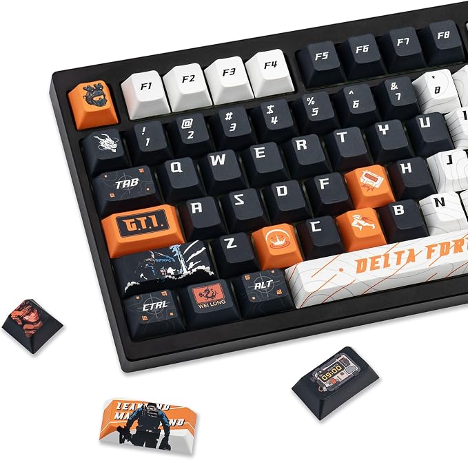 Custom PBT Keycaps, Black White Anime Style Cherry Profile Dye Sublimation 130 Keys Manga Keycap Set for Mechanical Keyboard 61/64/75/84/87/104/108 Layout