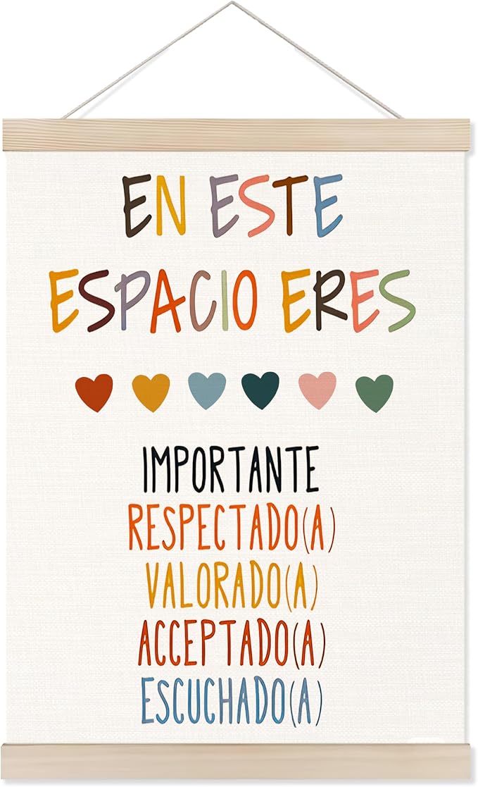 Welshower Spanish Mental Health Poster Hanger Frame, En Este Espacio Eres in This Space You Are Wall Art Prints Decor for Classroom Therapy Counselor Calming Office Framed, 12x16 Inch