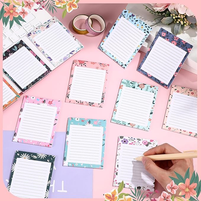 12 Pieces Flower Theme Sticky Notes Flower to Do List 3x4 Inch Floral Memo Pads for Floral Gift Adhesive Notepads for Office Home School Party Supplies Birthday Gift, 12 Styles