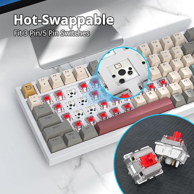 Guffercty kred 75% Retro Keyboard with Knob, Custom Gasket Mounted Wired Mechanical Gaming Keyboard 75 Percent RGB Hot Swap for Mac/Win (Gasket 82 Retro 9009)
