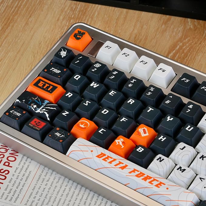 Custom PBT Keycaps, Black White Anime Style Cherry Profile Dye Sublimation 130 Keys Manga Keycap Set for Mechanical Keyboard 61/64/75/84/87/104/108 Layout
