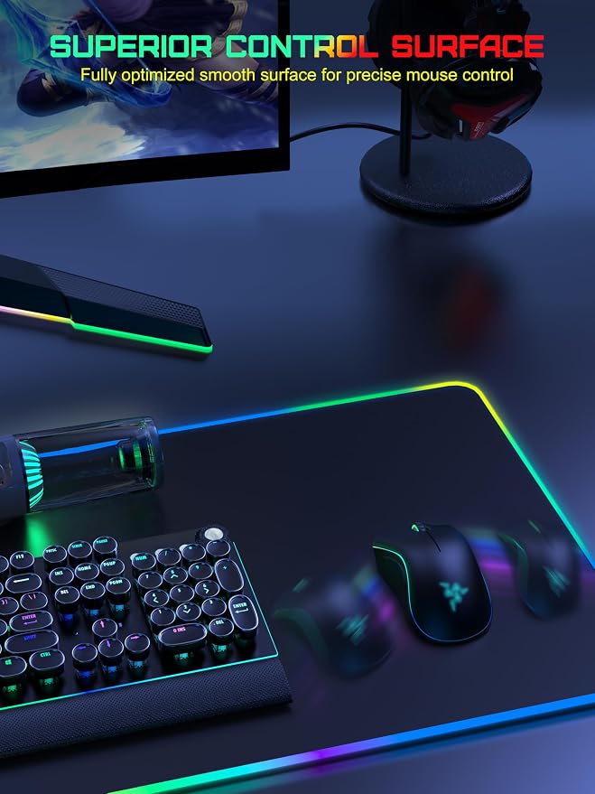 TopMade Wireless Charging Mouse Pad, RGB Gaming Mousepad Home Office Desk Pad, 31.5” x 15.8” XXL Large Desk Mat, Waterproof Keyboard Pad, Black (Includes 20W PD Power Adapter & 6.56ft Woven Cable)