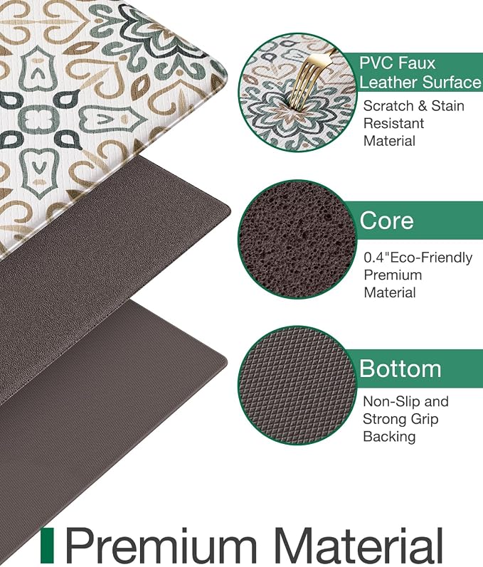 LUMI Anti Fatigue Kitchen Cushioned Mat for Floor, Padded Waterproof Runner for Standing, Stain Resistant Comfort Rugs for Home, Sink, Laundry, 24x59