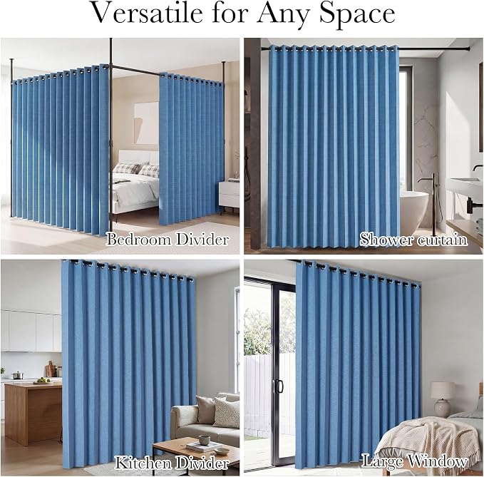 RYB HOME Accordion Style Room Divider Curtain-100% Blackout Folding Accordion Curtain for Sliding Glass Door/Bedroom, Privacy Assurd Living Room/Office Drape 1 Panel with Tieback, W100 x L84, Blue