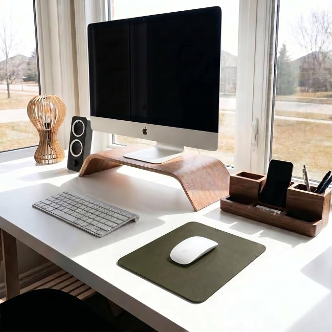 Leather Desk Pad Protector, Waterproof Mouse Pad, PU Desk Mat, Office Desk Cover, Desk Writing Mat for Office/Home/Work/Cubicle (Olive Green) 9x8 in