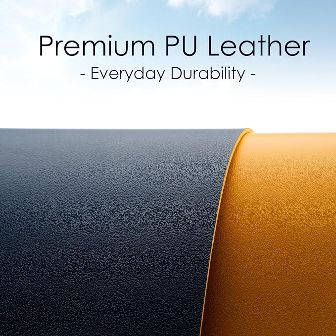Leather Desk Pad Protector, Waterproof Mouse Pad, PU Desk Mat, Office Desk Cover, Desk Writing Mat for Office/Home/Work/Cubicle (Blue/Yellow) 9x8 in