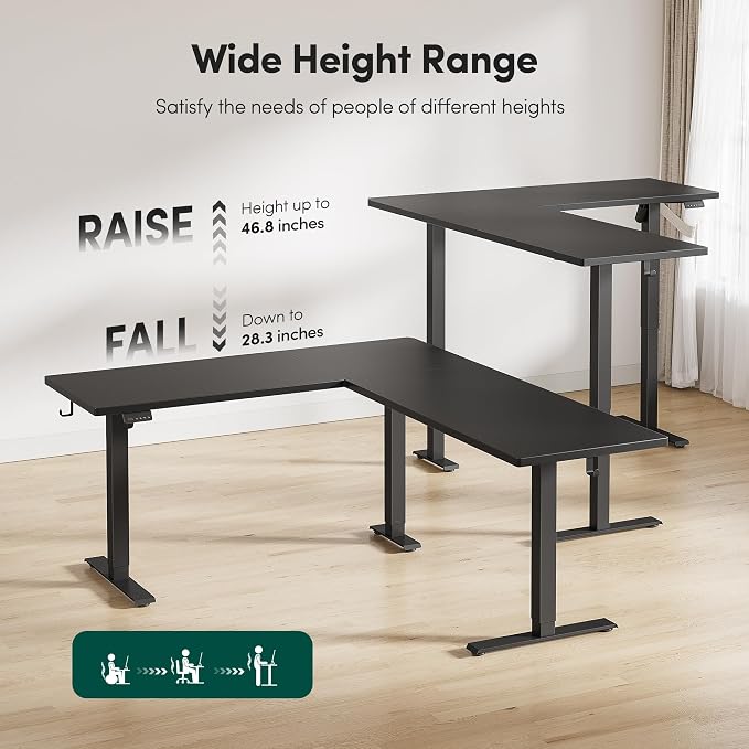 FEZIBO 63 x 55 L Shaped Standing Desk Adjustable Height, Electric Stand up Corner Computer Desk, Sit Stand Home Office Desk with Splice Board, Black