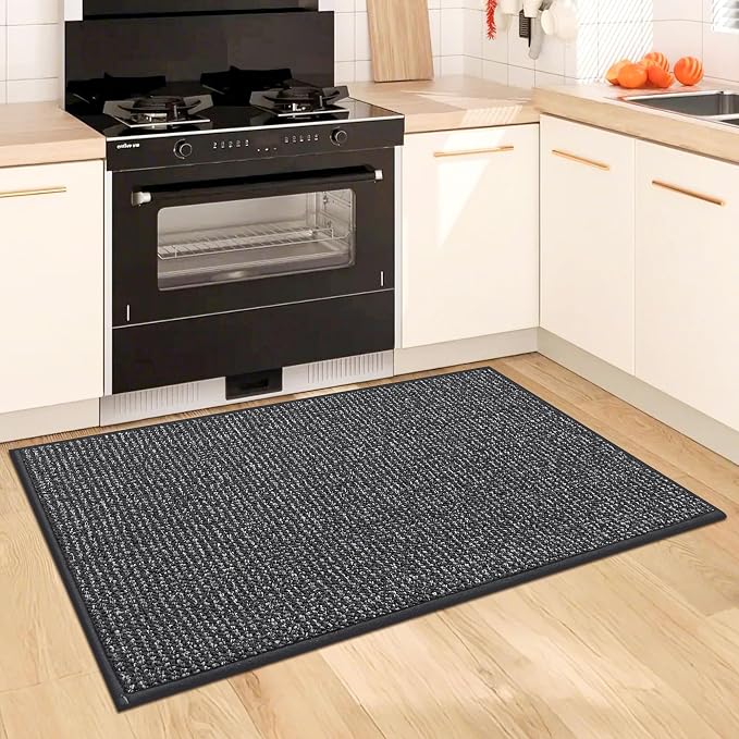 BEQHAUSE Kitchen Rugs 24"x36", Non-Slip Kitchen Mats for Floor, Super Absorbent and Stain Resistant Kitchen Rugs, Machine Washable Rugs for Kitchen, Hallway, Laundry & Sink, Charcoal