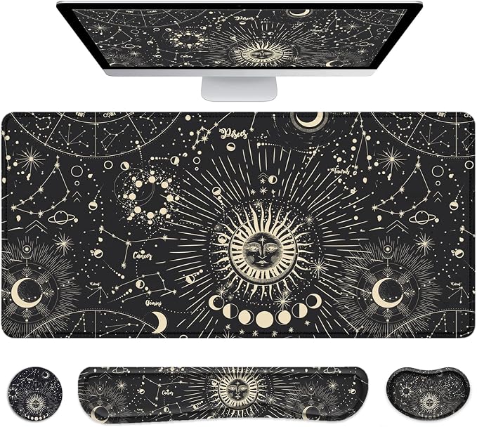 LATEEFAH Desk Mat, Mouse Pad with Wrist Rest, 4-in-1 Large Mouse Pads for Desk, Ergonomic Mouse Pad and Keyboard Wrist Rest Gaming Keyboard Mat for Office, Home