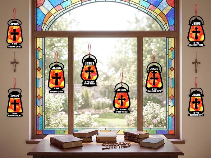 42PCS Sunday School VBS Crafts Bulk: Black Paper Oil-Lamp Nativity Suncatchers,Jesus Religious Christian Classroom Camping Activity DIY Kits Gifts Church Decorations,Window Stained Glass Effect