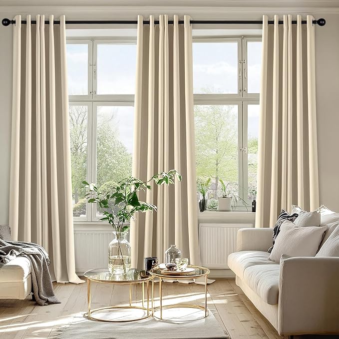 MIULEE Blackout Curtains for Bedroom Living Room 2 Panels, Thermal Insulated Room Darkening Drapes Grommet Noise Reducing Light Blocking Window Treatments 96 Inches Long 40x96 Inch Cream Beige