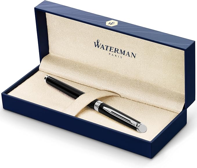 Waterman Hémisphère Fountain Pen, Gloss Black with Chrome Trim, Medium Nib with Black Ink Cartridge, Gift Box
