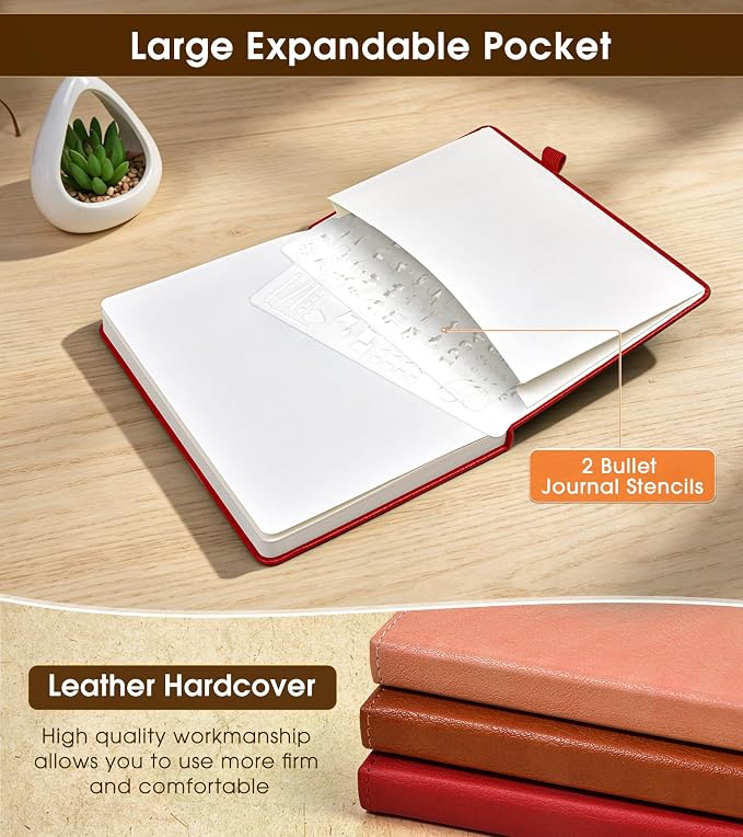 Journal Notebook, A5 Leather Hardcover Blank Sketchbook, 160 Pages, 180° Lay-Flat Binding, 100 GSM Thick Paper, for Sketching, Drawing, Art Journaling & Creative Writing, Red