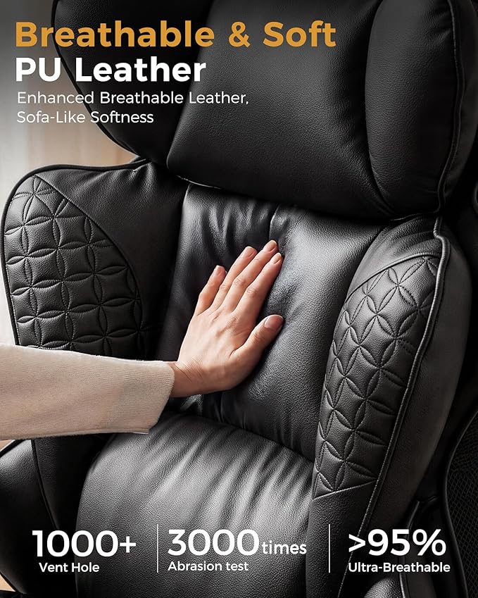 COMHOMA Big and Tall Office Chair Heavy Duty Gaming Chair with Deluxe Embossing Leather High Back Wider Ergonomic Computer Chair with Foot Rest 150°Reclining Pocket Spring Lumbar Support