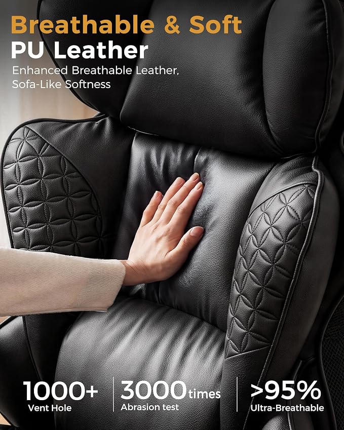 COMHOMA Big and Tall Office Chair Heavy Duty Gaming Chair with Deluxe Embossing Leather High Back Wider Ergonomic Computer Chair with Foot Rest 150°Reclining Pocket Spring Lumbar Support
