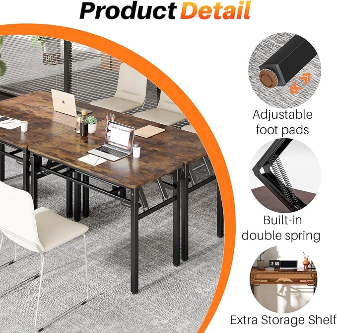 BYMECOST 31.5 inches Folding Desk Small Desk, No Assembly Computer Desk with Storage Shelf, No Install Small Foldable Table for Home Office,Study Table for Small Space (Brown, 31.5")