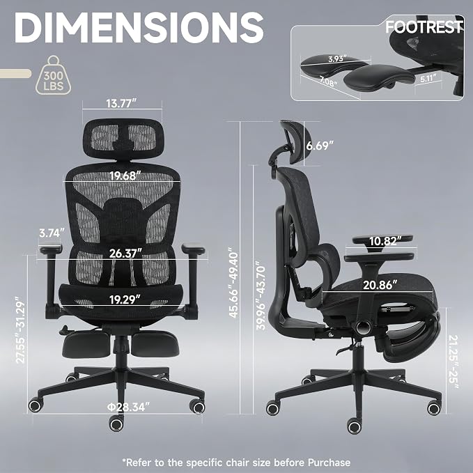 Korser Ergonomic Mesh Office Chair with Footrest, Big and Tall Desk Chair with 4D Flip-Up Arms, Auto-Tracking Lumbar Support, 3D Headrest, High Back Computer Gaming Chair for Home Office, Black
