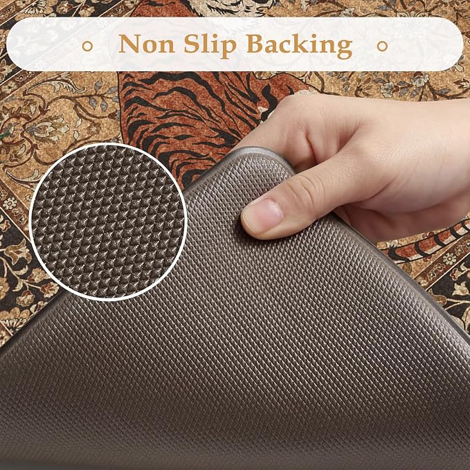 KIMODE Kitchen Mats for Floor Anti Fatigue 17"x47"+17"x29", Farmhouse Tiger Kitchen Rugs Sets of 2, Tan Rugs for Kitchen Floor, Memory Foam Standing Mats for Laundry Office Sink Desk