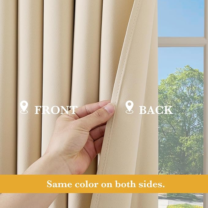 RYB HOME Blackout Thermal Insulated Curtains, Portable Curtain for Sliding Glass Door/Storage/Space Room Divider, Large Window Treatment Room Divider Panel, W80 x L84, Biscotti Beige, 1 Panel