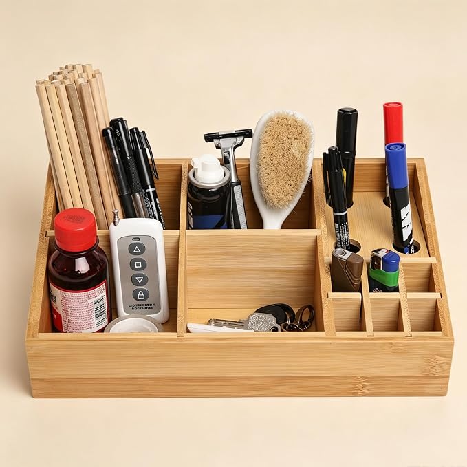 2 Pack Bamboo Art Supply Organizer | Wooden Desktop Storage, For Artists, Office Supplies, Makeup Brushes, Minimalist Desk Accessory