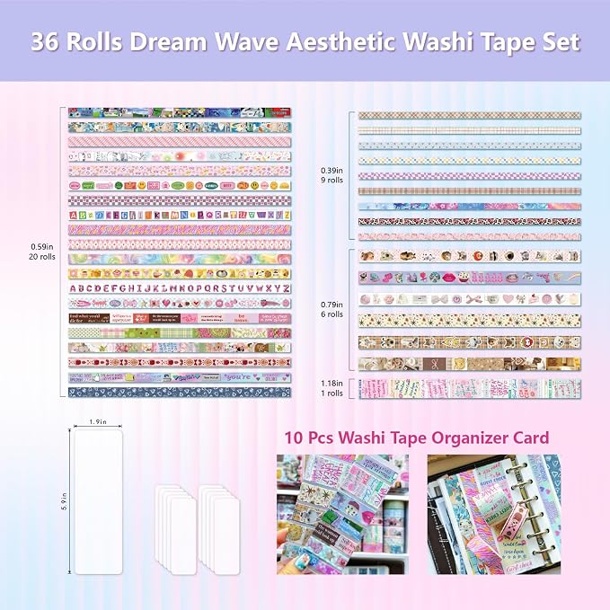 Bomichi Washi Tape Set - 36 Rolls Washi Tape with Retro-Futuristic Vaporwave Design, Decorative Masking Tape for Bullet Journal Supplies, Scrapbooking, DIY Crafts, Planner Decoration