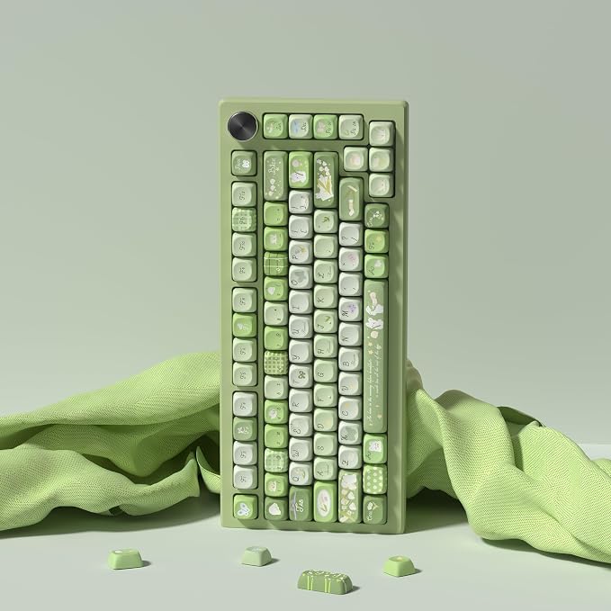 Womier Cute Bunny PBT Keycaps 132 Keys, MOA Profile Keycaps 60 65 75 98 100 Percent, Green Natural Custom Keycap Set for 61/64/68/84/87/100/104/108 Mechanical Keyboards (Green)