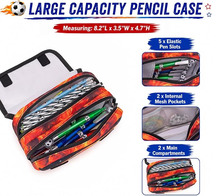 DIGOBAY 61PCS Soccer School Supplies Set for kid Boys, Teen Back to School stationery Supplies with Pencil Case Drawstring Bag Spiral Notebooks Pens Pencils Tattoos Wristbands Gift Box