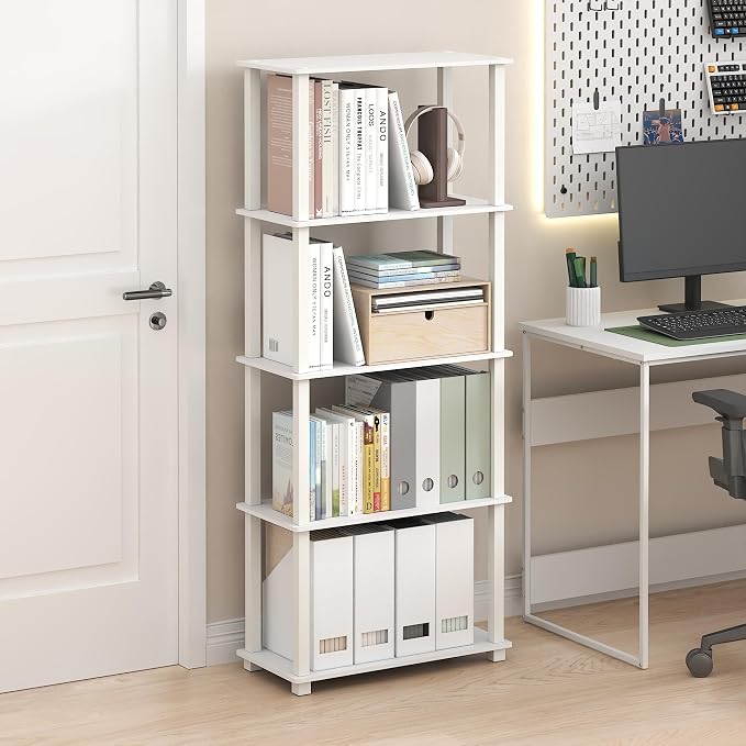 Furinno Turn-S-Tube Book Shelf, 5-Tier Toolless Storage Shelves with Square Tubes, Shelving Unit for Organization and Storage for Living Room, Home Office, White