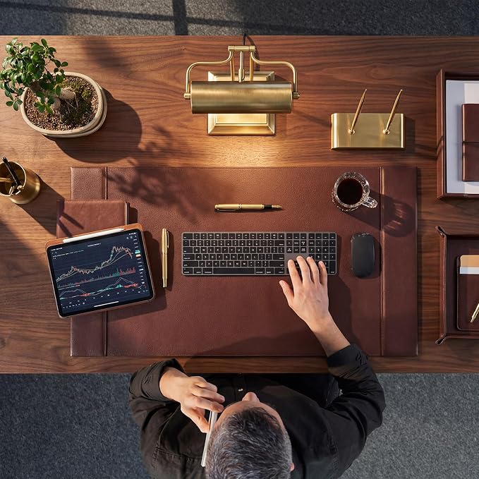 26.5 x 17.3 Inch Leather Desk Pad Protector with Side Rails, Executive Office Desk Mat for Home Workspace, Writing Surface, Mouse & Keyboard Pad, Elegant Gift for Men Dad Husband(Brown)