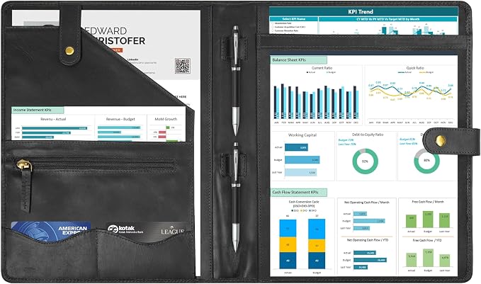 Leather Resume Portfolio Folder for Interview, Professional Padfolio Organizer Binder A4, Graduation & New Job Gift for Men Women – Black