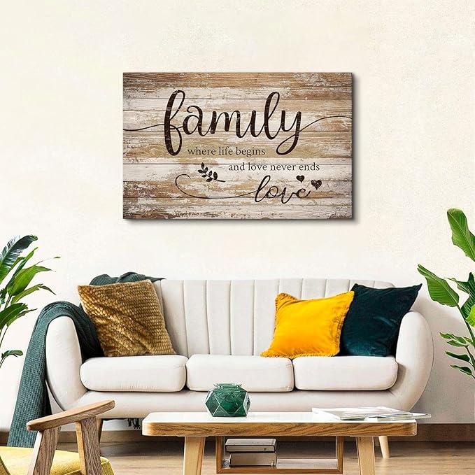Rustic Family Kitchen Wall Art Brown Farmhouse Home Blessed Picture Vintage Inspirational Wood Grain Canvas Painting Country Motivational Quotes Poster Artwork for Bedroom Living Room Decoration 20x30