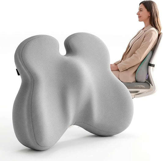 ZZ-WELL Lumbar Support Pillow for Office Chair - Ergonomic Back Support Cushion for Mid Lower Back Pain Relief, Posture Improved - Adjustable Straps, Breathable & Removable Cover (Grey)