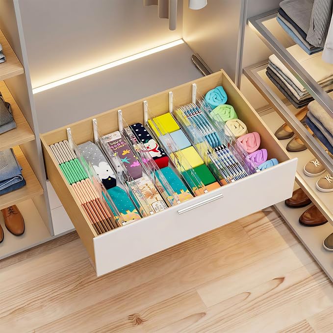 8 Pack Drawer Dividers 6" High - Tall Acrylic Drawer Divider for Clothes, 12.3-18" Adjustable Dresser Deep Drawer Dividers,Expandable Dresser Separators for Kitchen Office Baby Clothing (8)
