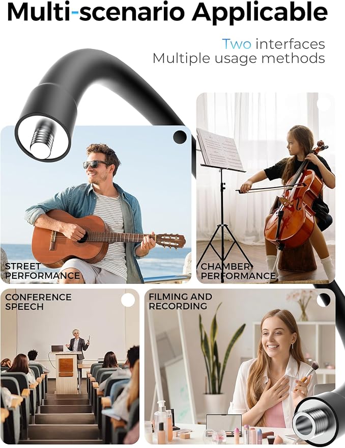 19.6" Steel Core Flexible Gooseneck Microphone Stand with 1/4" to 3/8" Adapter, Mic Clip & Super Crab Clamp, Desk/Pole Mount Compatible with Shure, Fifine, AT2020, Pyle, Razer, Blue Snowball