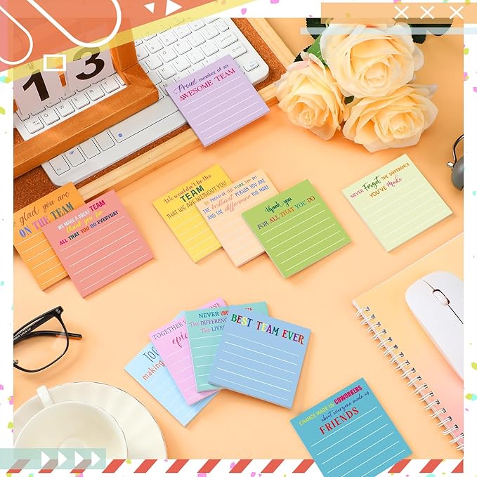 Yinder 24 Pcs Inspirational Sticky Notes Thank You Gift Motivational Sticky Note Pad Employee Appreciation Gift Bulk for Staff Coworker Teacher Nurse Office Groups 3 x 3'' (Thank You,Light)