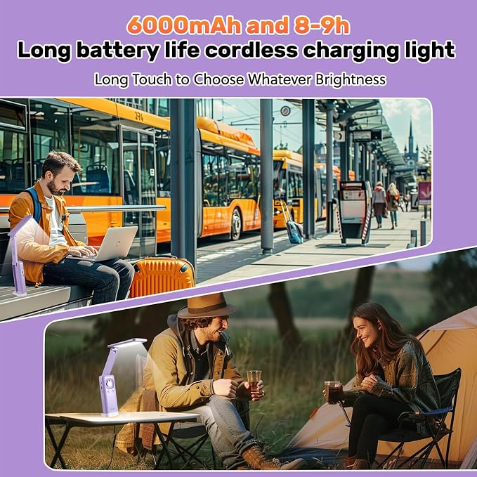 VAVOFO Cute Bunny Desk Lamp, Foldable LED Rechargeable Table Light, Eye-Caring Reading Lamp, 3 Color Modes & Dimmable, for Kids Girls Bedroom Study Dorm Room（Purple）