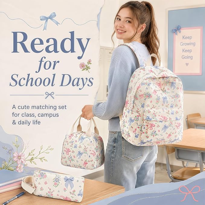 Bluboon School Backpack Set Girls Womens Laptop Bookbag Casual Daypack Fits 15 inch Laptop with Lunch Tote Bag and Pencil Bag