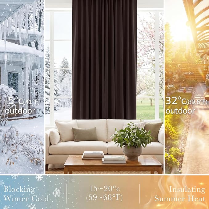 PONY DANCE Extra Long Blackout Curtains 120 inches Long for Bedroom, 10 FT Rod Pocket Back Tab Room Darkening Floor to Ceiling Drapes for Living Room Windows, W 52 x L 120 inch, Brown, 2 Panels