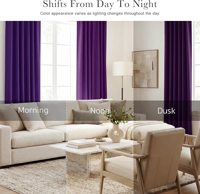 PONY DANCE Purple Blackout Curtains for Bedroom 2 Panels Set, Dark Purple Room Decor, Thermal Insulated Solid Back Tab Window Drapes for Living Room, W 52 x L 96 inch