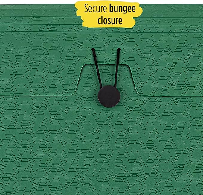 Five Star 6 Pocket Expanding File Organizer, Plastic Expandable File Folders with Pockets and Tab Inserts, Holds 11" x 8-1/2", Bungee Closure, Forest Green (72925)